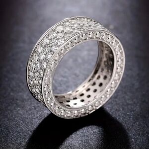 Pave Crystal Wide Band Ring in Silver